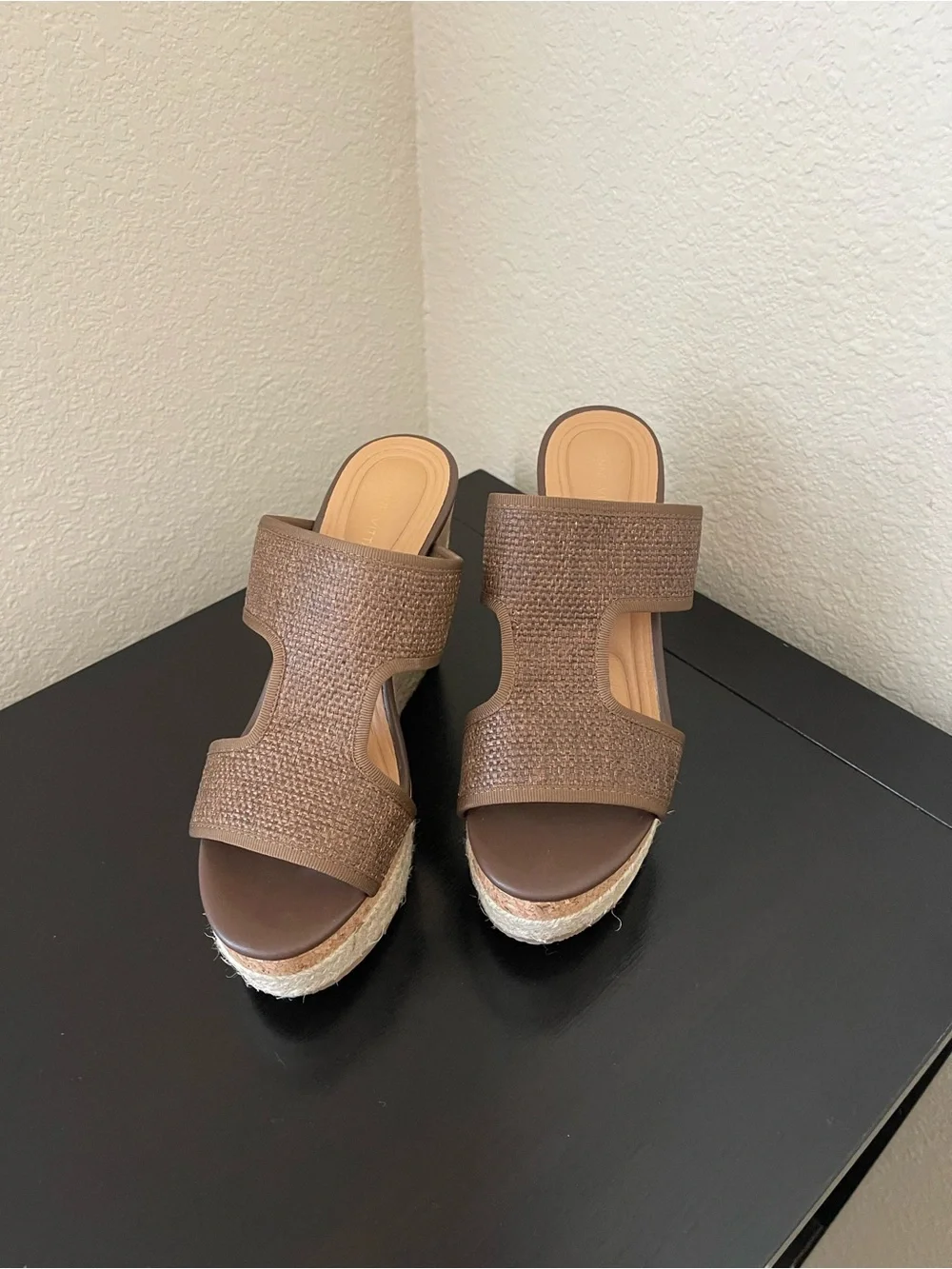 Adrienne Vittadini Brown Woven Platform Slide Sandals